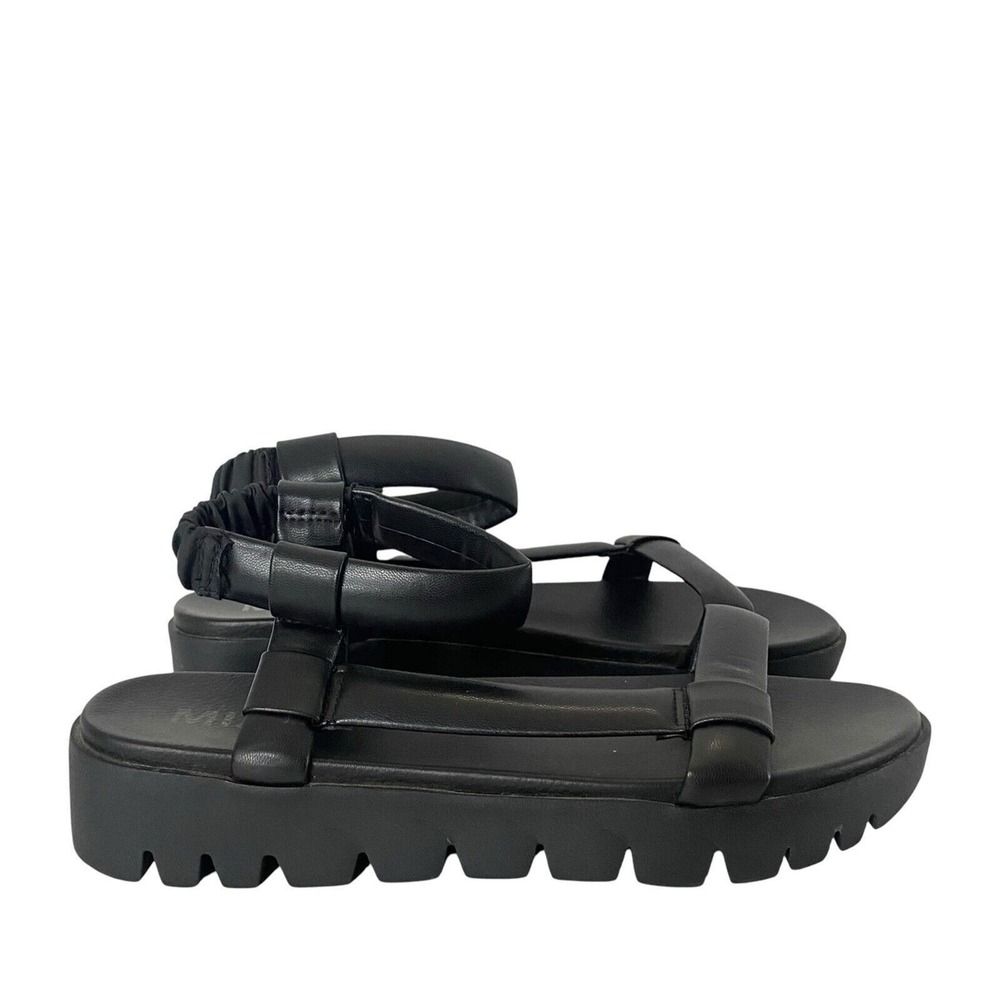 Mia Womens Size 9 Randie Faux Leather Flatform Sandal Elastic Ankle Strap Black